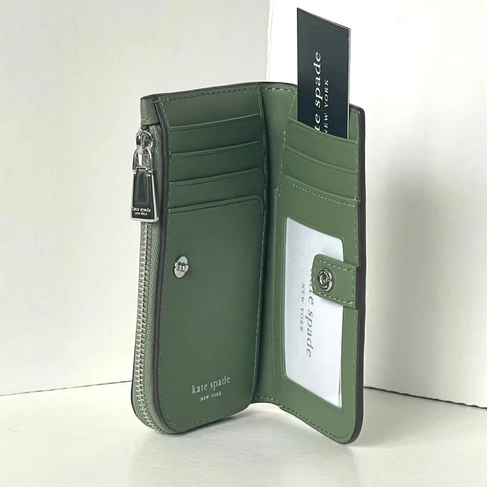 Kate Spade Devin Painterly Bouquet Bifold Wallet Cedar Green Floral - Picture 4 of 8